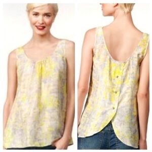 CAbi Whisper Yellow Print 100% Silk Tank Top Size Small